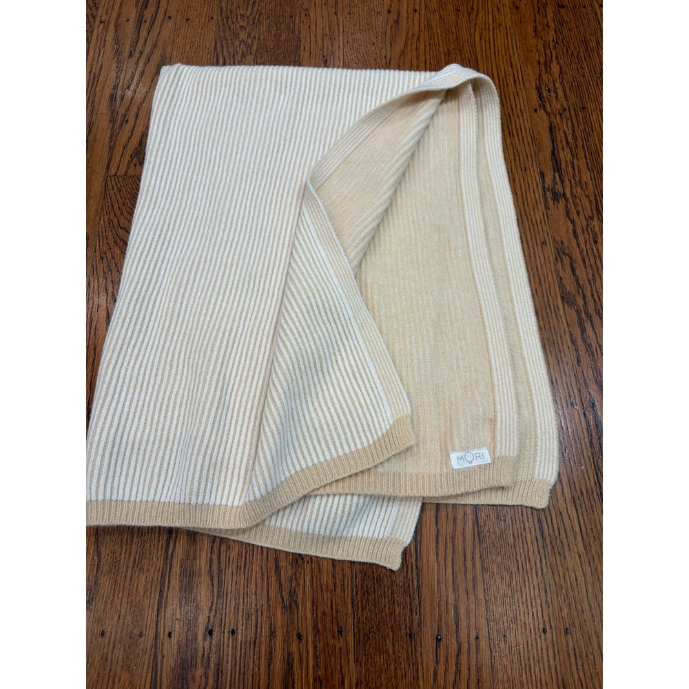 MORI Baby Striped Knit Blanket Taupe Cream Ribbed Viscose Stroller Nursery